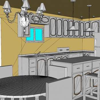 岛型开放式厨房SU模型下载_sketchup草图大师SKP模型