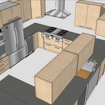 家居U型厨房SU模型下载_sketchup草图大师SKP模型