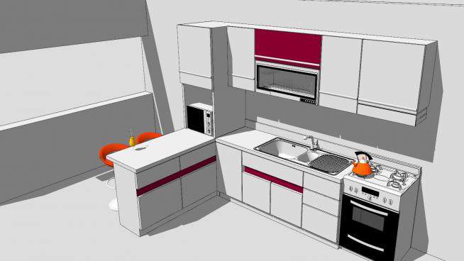 简约风格L型厨房装修SU模型下载_sketchup草图大师SKP模型