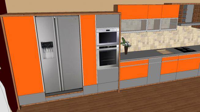 现代一字型厨房橱柜SU模型下载_sketchup草图大师SKP模型