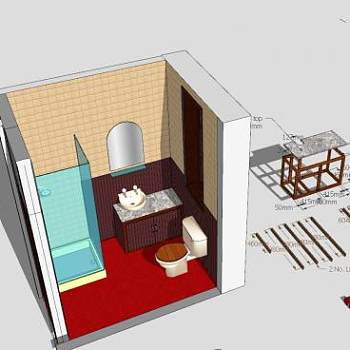 小型更衣室淋浴房SU模型下载_sketchup草图大师SKP模型