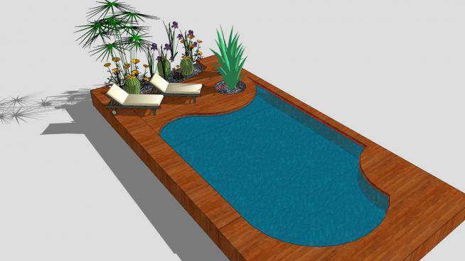 游泳池和花园SU模型下载_sketchup草图大师SKP模型