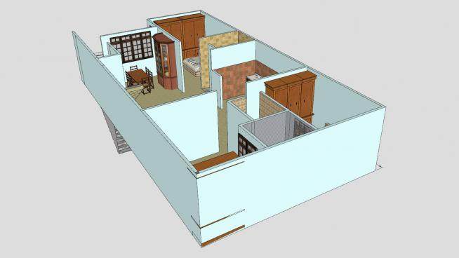 住宅一楼平面图SU模型下载_sketchup草图大师SKP模型