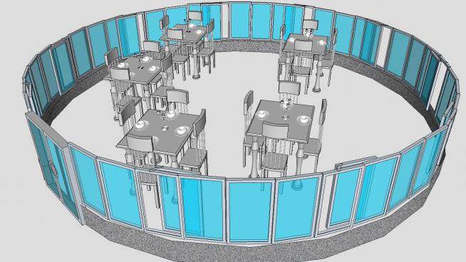 艺术玻璃餐厅设计SU模型下载_sketchup草图大师SKP模型