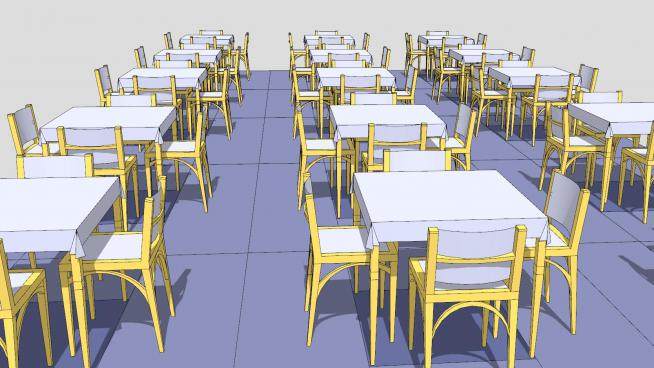 现代风格黄色餐桌餐厅SU模型下载_sketchup草图大师SKP模型