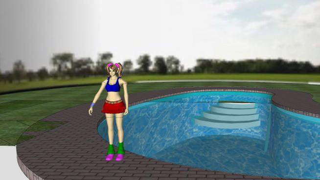 游泳池边的女孩SU模型下载_sketchup草图大师SKP模型