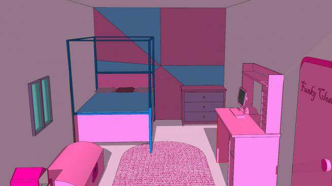 粉红色室内卧室SU模型下载_sketchup草图大师SKP模型