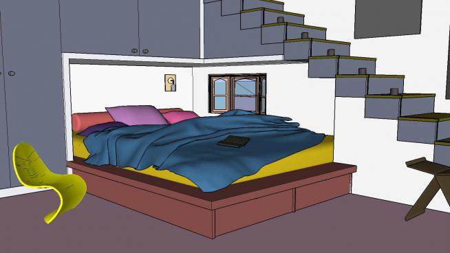 楼梯底部卧室装修SU模型下载_sketchup草图大师SKP模型