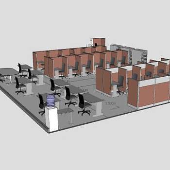 呼叫中心工作站布局楼房SU模型下载_sketchup草图大师SKP模型