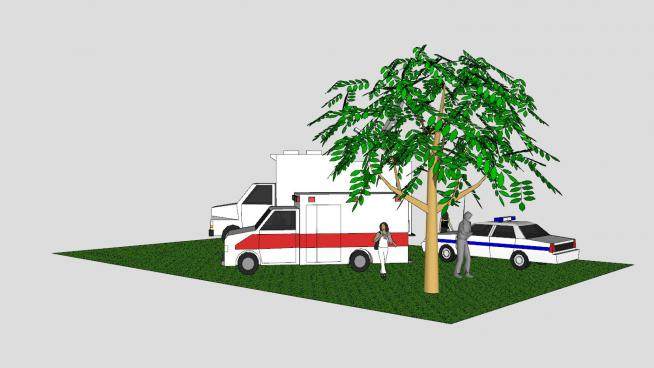 犯罪现场旁的绿地树木SU模型下载_sketchup草图大师SKP模型