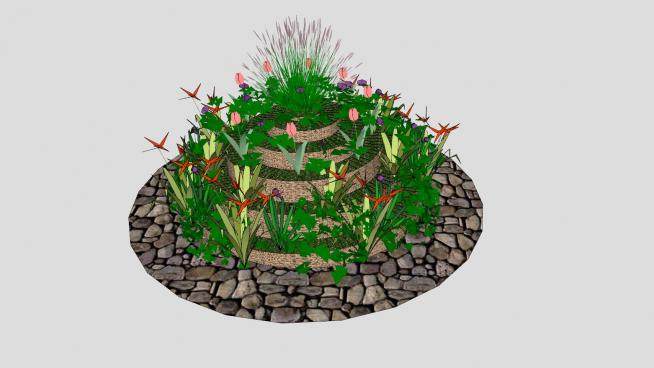圆形花园观赏植物SU模型下载_sketchup草图大师SKP模型