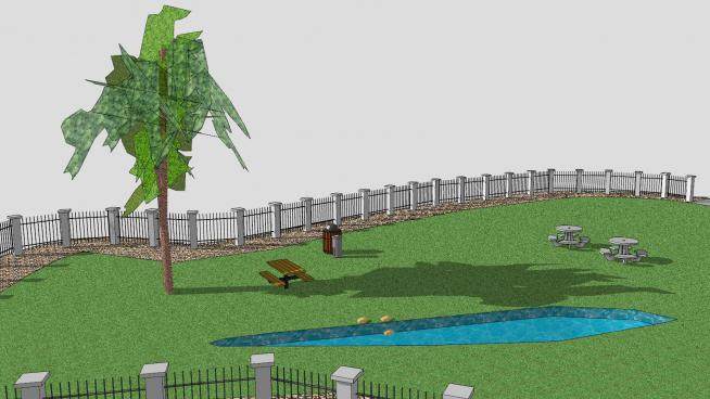 花园池塘绿地植物SU模型下载_sketchup草图大师SKP模型