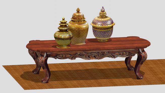 木桌上的陶瓷器皿SU模型下载_sketchup草图大师SKP模型