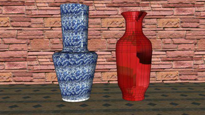 中式陶瓷花瓶SU模型下载_sketchup草图大师SKP模型