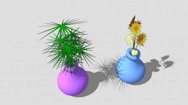 双花瓶观花观叶植物SU模型下载_sketchup草图大师SKP模型
