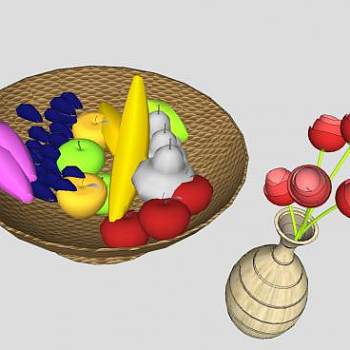 花瓶花束和水果SU模型下载_sketchup草图大师SKP模型