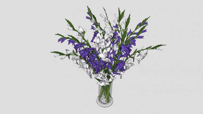 玻璃花瓶花束植物SU模型下载_sketchup草图大师SKP模型