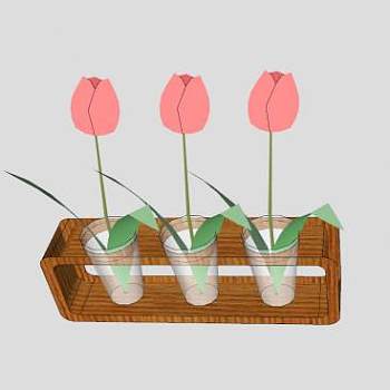 木制固定玻璃杯鲜花盆栽SU模型下载_sketchup草图大师SKP模型