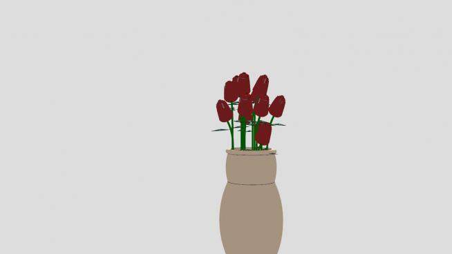玫瑰和花瓶SU模型下载_sketchup草图大师SKP模型