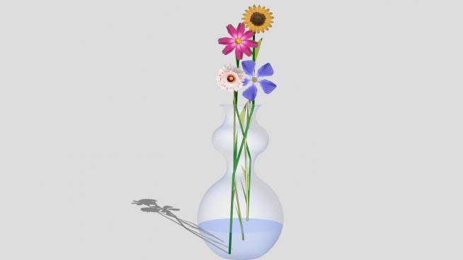 葫芦玻璃花瓶和花SU模型下载_sketchup草图大师SKP模型