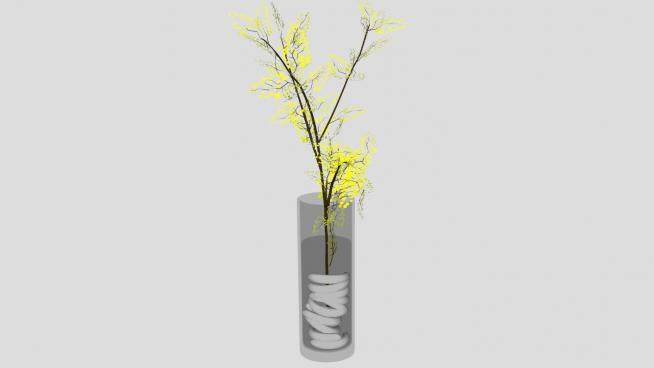 盛水花瓶的折枝植物SU模型下载_sketchup草图大师SKP模型
