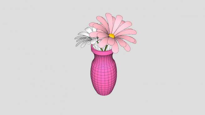 粉色花瓶花卉SU模型下载_sketchup草图大师SKP模型
