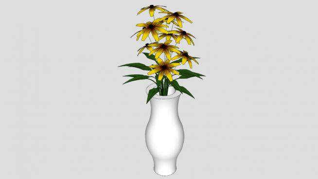 黄色花卉白瓷花瓶SU模型下载_sketchup草图大师SKP模型