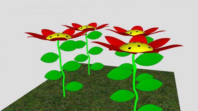 绿地红花花朵植物SU模型下载_sketchup草图大师SKP模型