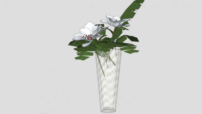 玻璃花瓶白花卉SU模型下载_sketchup草图大师SKP模型