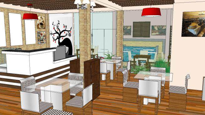 室内装修咖啡厅SU模型下载_sketchup草图大师SKP模型