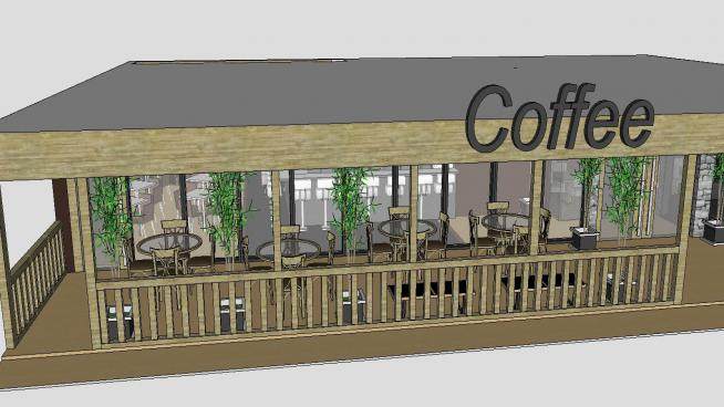 咖啡厅木质装修SU模型下载_sketchup草图大师SKP模型