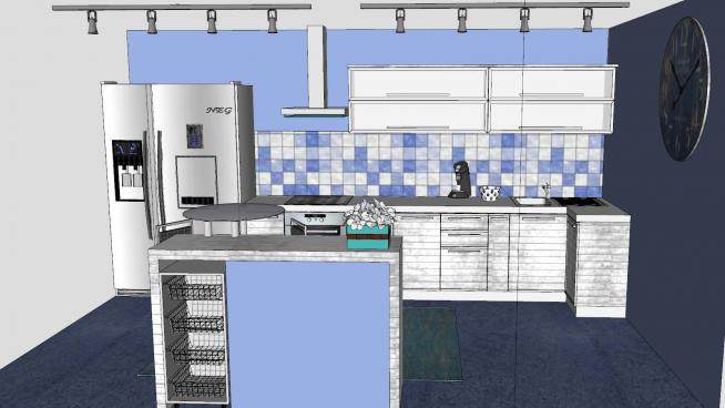 蓝色的厨房SU模型下载_sketchup草图大师SKP模型