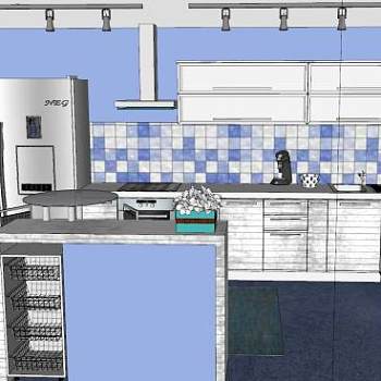 蓝色的厨房SU模型下载_sketchup草图大师SKP模型