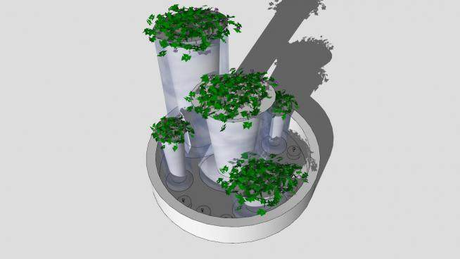 室内植物花盆喷泉SU模型下载_sketchup草图大师SKP模型