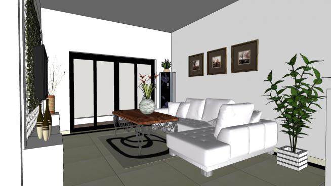 现代客厅单身公寓SU模型下载_sketchup草图大师SKP模型