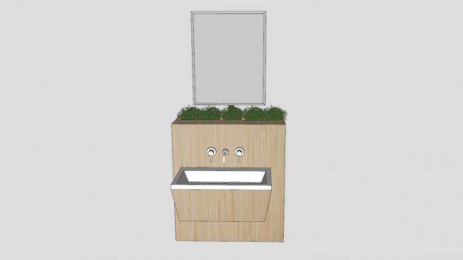 浴室水槽木柜上的装饰植物SU模型下载_sketchup草图大师SKP模型