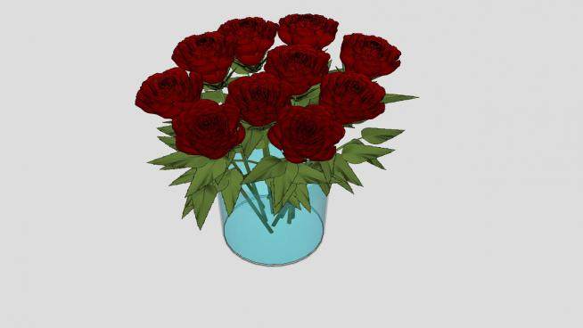 红玫瑰植物花瓶SU模型下载_sketchup草图大师SKP模型