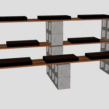 砖石镂空木制植物架SU模型下载_sketchup草图大师SKP模型