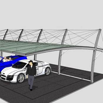 跑车停车棚架花架SU模型下载_sketchup草图大师SKP模型