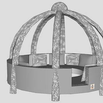 现代花园圆椅花架SU模型下载_sketchup草图大师SKP模型