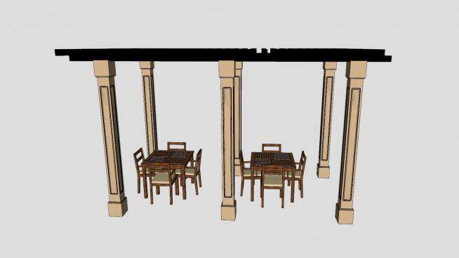 木棚花架下的餐桌SU模型下载_sketchup草图大师SKP模型