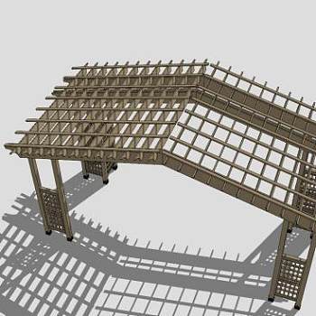 中式绿廊木棚花架SU模型下载_sketchup草图大师SKP模型