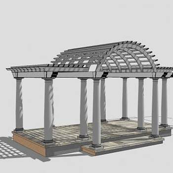 欧式风拱顶凉棚花架SU模型下载_sketchup草图大师SKP模型