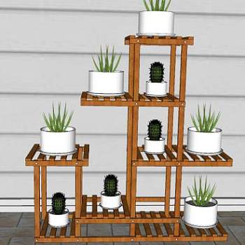 室内木质花架摆件SU模型下载_sketchup草图大师SKP模型