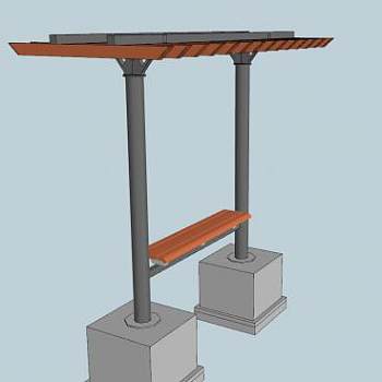 金属木制凉棚花架连体长椅SU模型下载_sketchup草图大师SKP模型