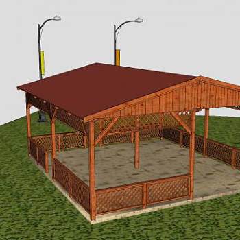 公园网格凉棚花架SU模型下载_sketchup草图大师SKP模型