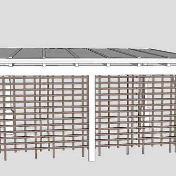 斜檐隔断木棚花架SU模型下载_sketchup草图大师SKP模型
