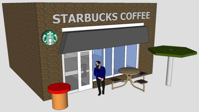 现代小型咖啡馆星巴克SU模型下载_sketchup草图大师SKP模型