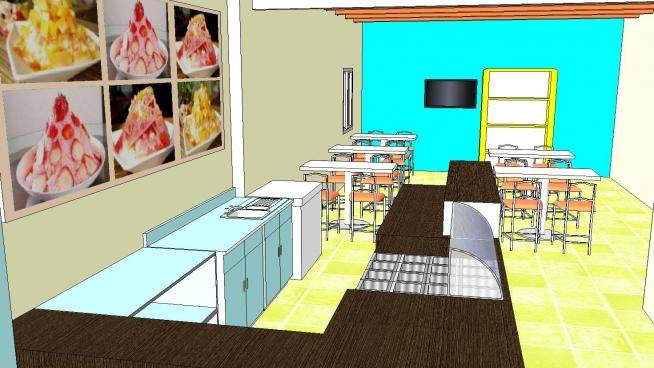现代冰淇淋店室内SU模型下载_sketchup草图大师SKP模型