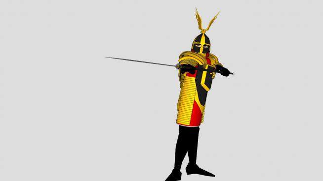 身穿镶金盔甲的骑士SU模型下载_sketchup草图大师SKP模型